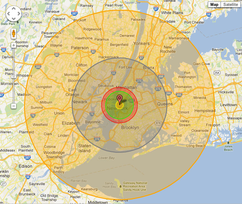 Карта взрыва ядерной бомбы