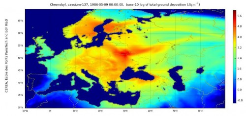 Map of ground deposition of caesium-137 for the Chernobyl accident