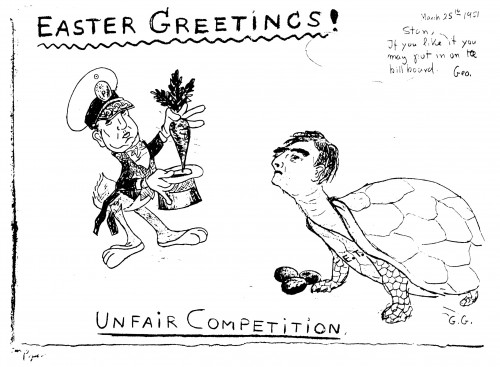 Gamow's drawing of Ulam and Teller, March 1951