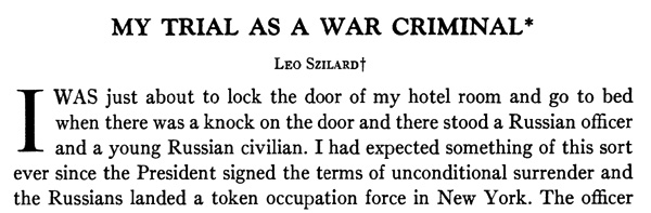 Szilard - My Trial as a War Criminal