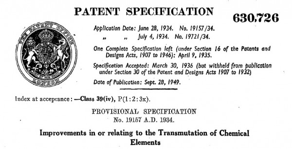 Szilard patent GB630726
