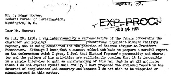 Feynman smear letter, 1958