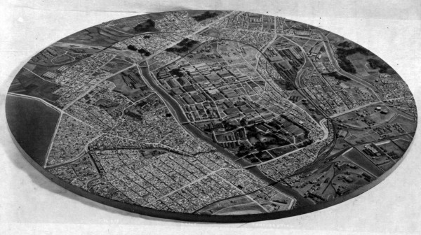 Model of the Kokura arsenal made for targeting purposes, ca. 1945. North is in the lower-right hand corner. Source: USAAF photos, via Fold3.com.
