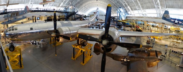 The Enola Gay today, in a relatively decontextualized display at the Smithsonian Air and Space Museum's Udvar-Hazy Center. Via Wikipedia.