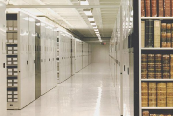The inner storage carousels at the National Archives II facility, where most of the US federal records are kept. These stacks are off-limit to researchers. Image source.