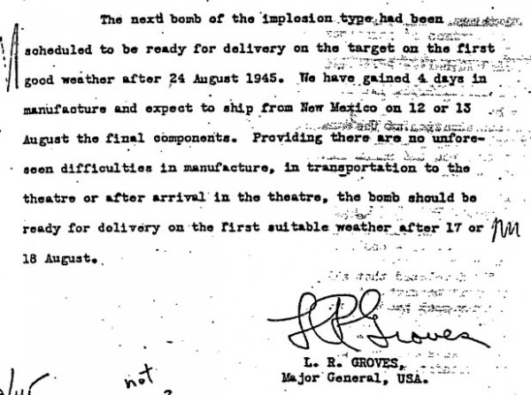 1945-08-10 - Groves memo on next bombs