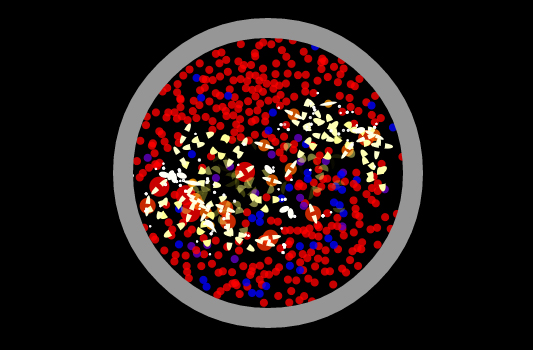 The progress of a successful reaction using an imploded reflector. The little yellow parts are a "splitting atom" animation which is disabled by default (because it decreases performance).