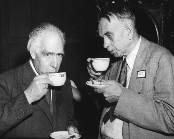 Bohr and General Groves' personal technical advisor, Richard Tolman, attending the opening of the Bicentennial Conference on "The Future of Nuclear Science," circa 1947. Source: Emilio Segrè Visual Archives, Niels Bohr Library, American Institute of Physics.