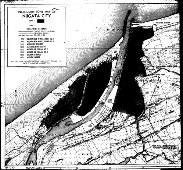 Target map of Niigata, from General Groves' files, summer of 1945.
