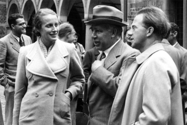 Werner Heisenberg (at right) with Niels Bohr (center) and Elisabeth Heisenberg (left), 1937. (Victor Weisskopf makes a cameo appearance on the left, in the back.) Source: Emilio Segrè Visual Archive, American Institute of Physics.