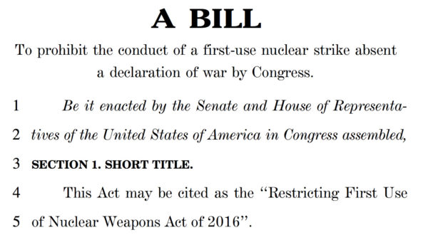 The Lieu-Markey bill for limiting presidential power regarding nuclear weapon use.
