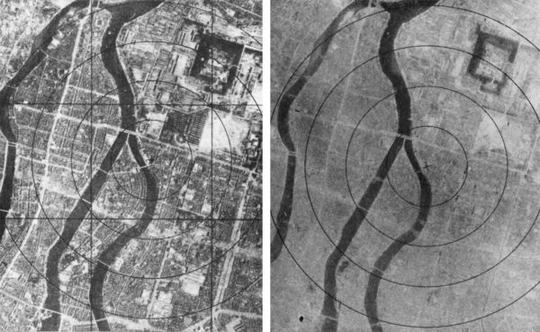The original "NUKEMAP" — Hiroshima, before and after, from the view of a nuclear bombardier. 