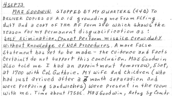 One of the more dramatic sections of Hering's 1973 journal — where the question he asked got finally translated into a disqualification, delivered in front of his family. "A more