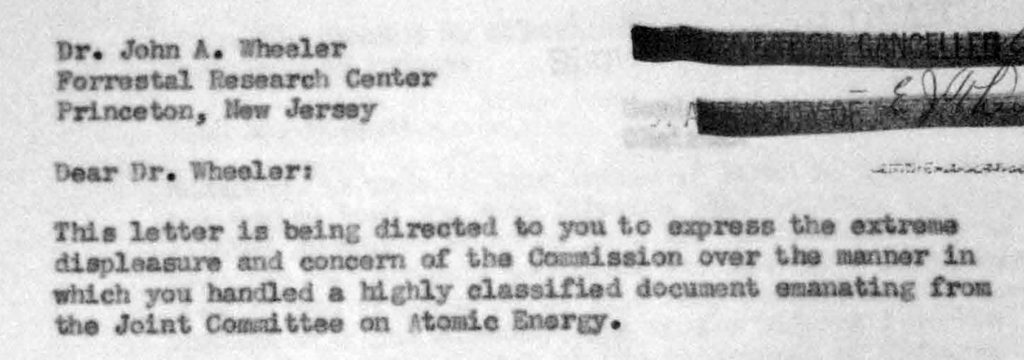 Letter of displeasure from Dean to Wheeler, 1953