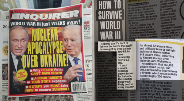 Front page and article selection from the National Enquirer, March 21, 2022 edition